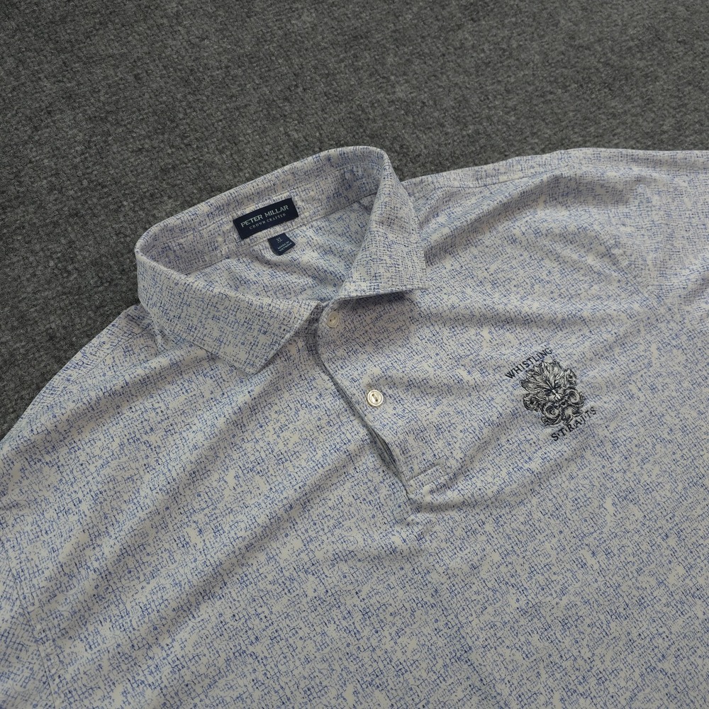 Peter Millar Polo Shirt Mens XL Blue Crown Crafted AOP Print Golf Performance